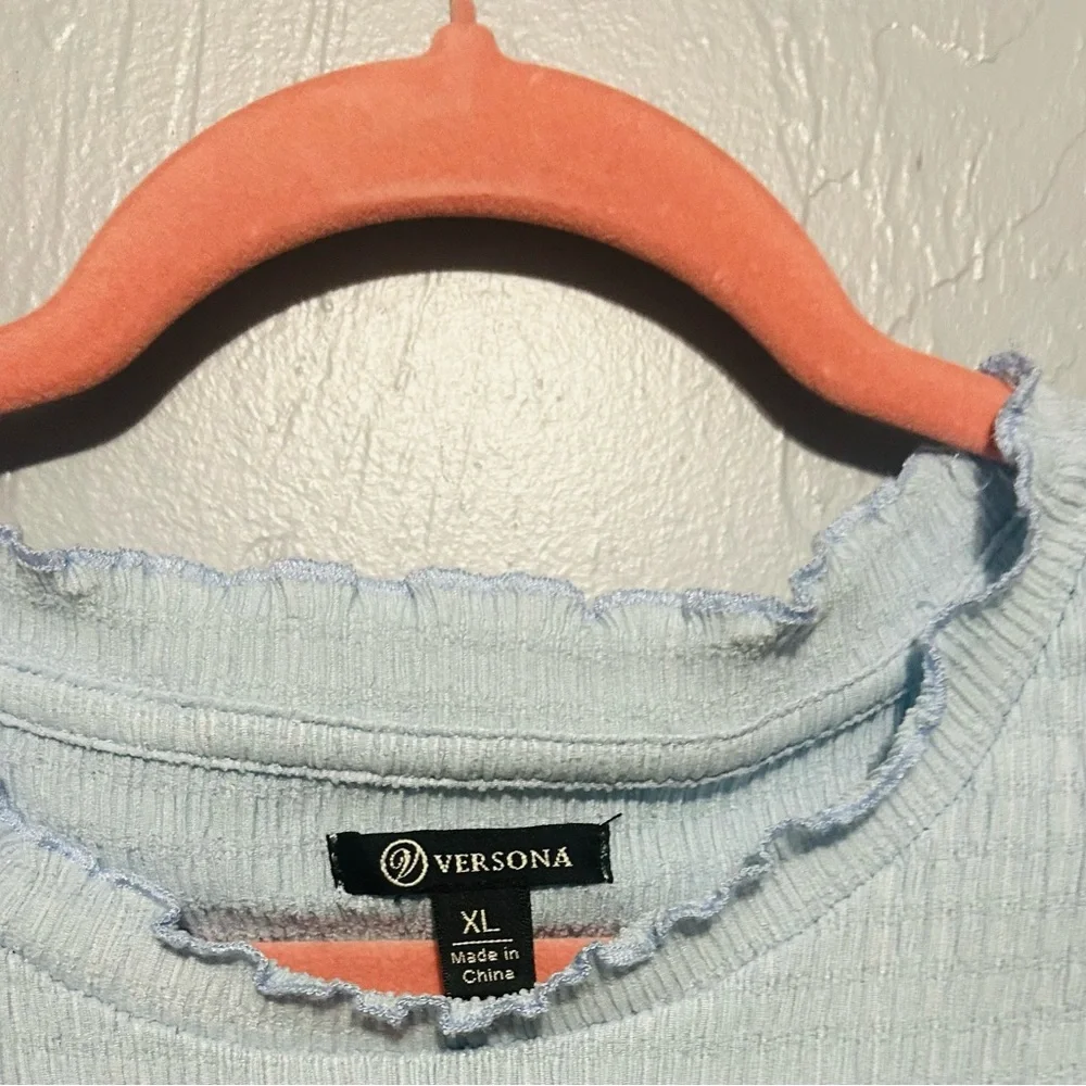 Versona Blue Ruffled Ribbed Tank Top - Picture 3 of 3